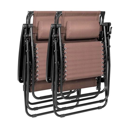 Nulová gravitační zahradní židle se stříškou a držákem na sklenici, 2 ks ve více barvách-hnědá