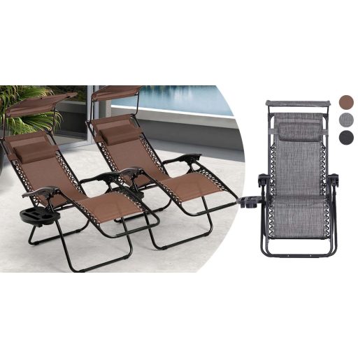 Nulová gravitační zahradní židle se stříškou a držákem na sklenici, 2 ks ve více barvách