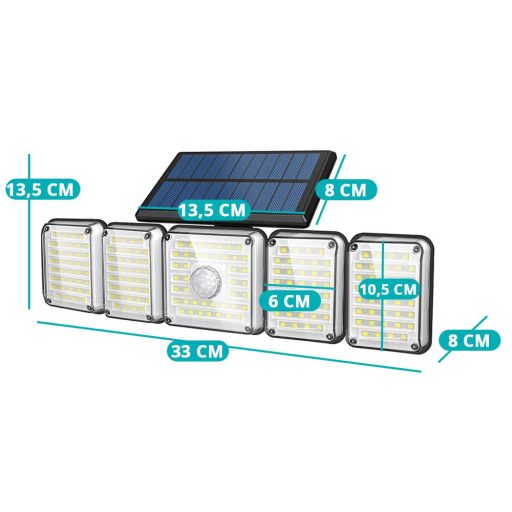 5 panelová otočná 300 LED solární lampa