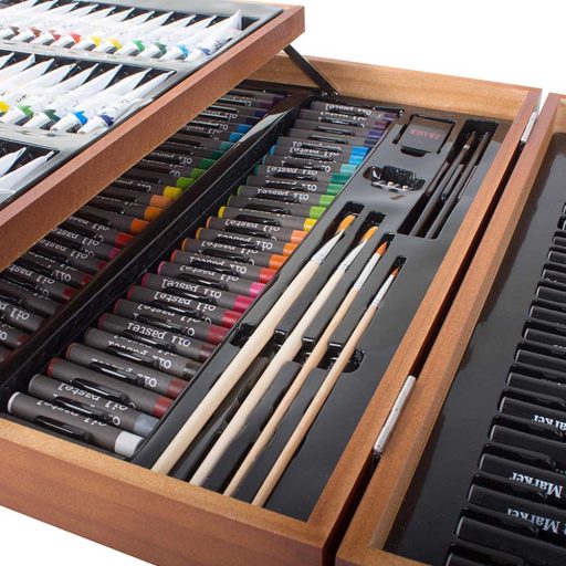 174dílná sada na malování a kreslení v praktické dřevěné dárkové krabičce