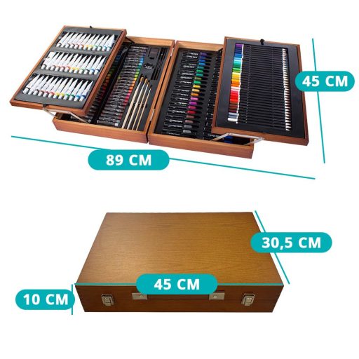 174dílná sada na malování a kreslení v praktické dřevěné dárkové krabičce