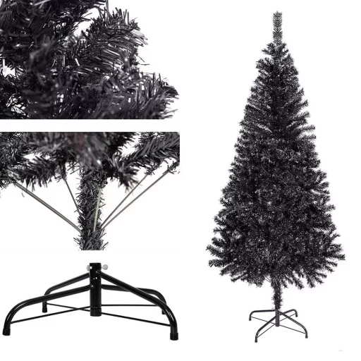 Černý umělý vánoční stromek, 120cm 230 větví