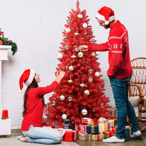 Červený umělý vánoční stromek, 180cm 708 větví