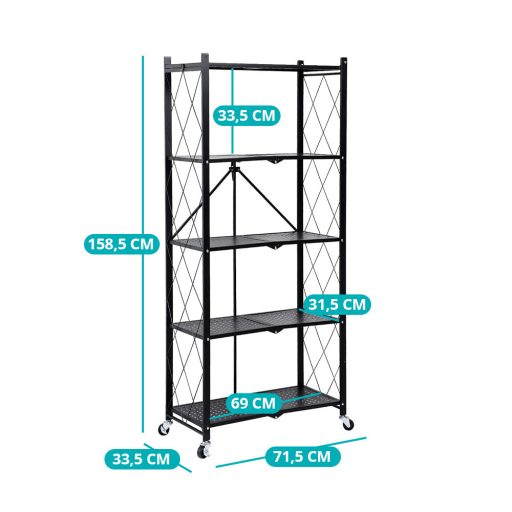Skládací pojízdný kuchyňský úložný regál, kovový