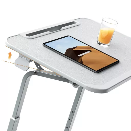 Nastavitelný snídaňový stůl s držákem na tablet, šedá
