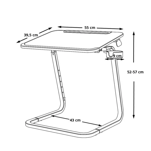 Nastavitelný snídaňový stůl s držákem na tablet, šedá