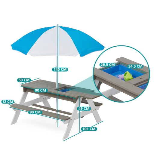  3v1 dětský piknikový stůl s deštníkem