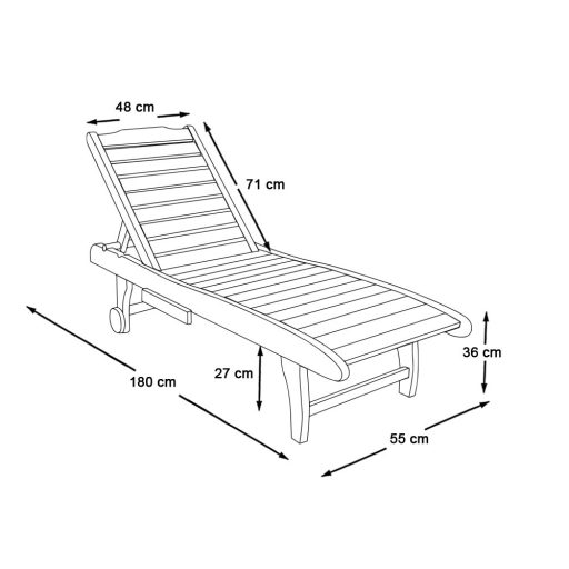 Dřevěné rozkládací lehátko s výsuvnou podpěrou