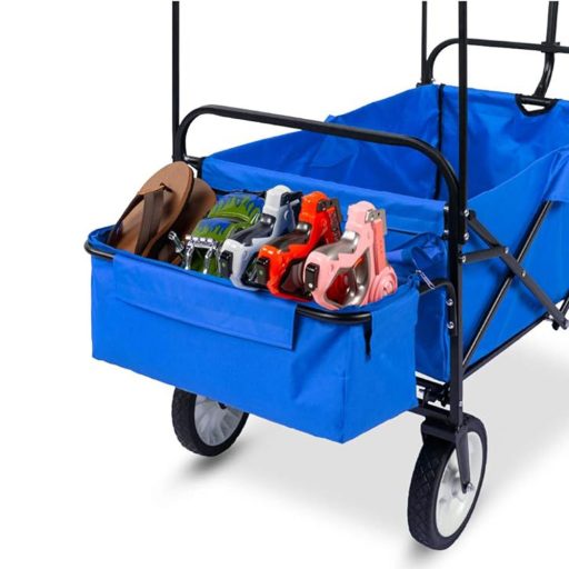 Skládací vozík se střechou, tažný a tlačný, tmavě modrý