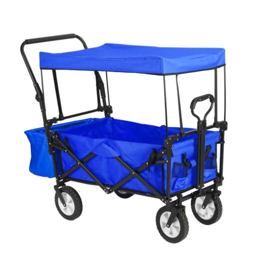 Skládací vozík se střechou, tažný a tlačný, tmavě modrý