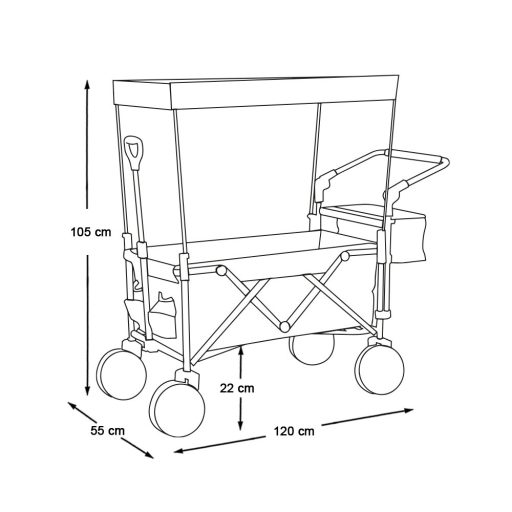 Skládací vozík se střechou, tažný a tlačný, tmavě modrý