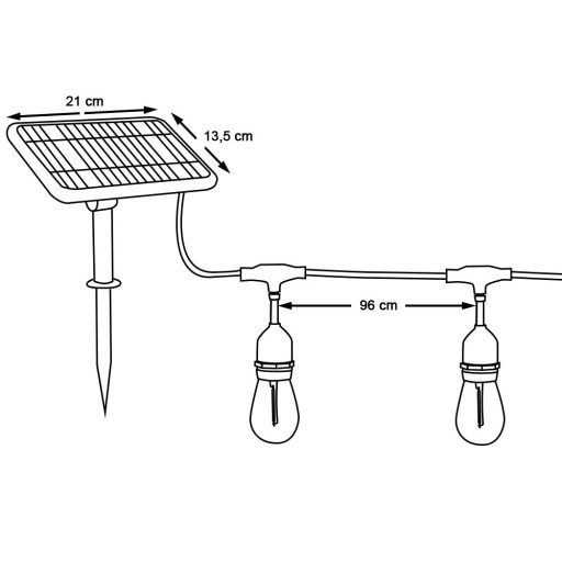 Venkovní solární dekorační řetěz s 15 LED žárovkami E27, 15 m