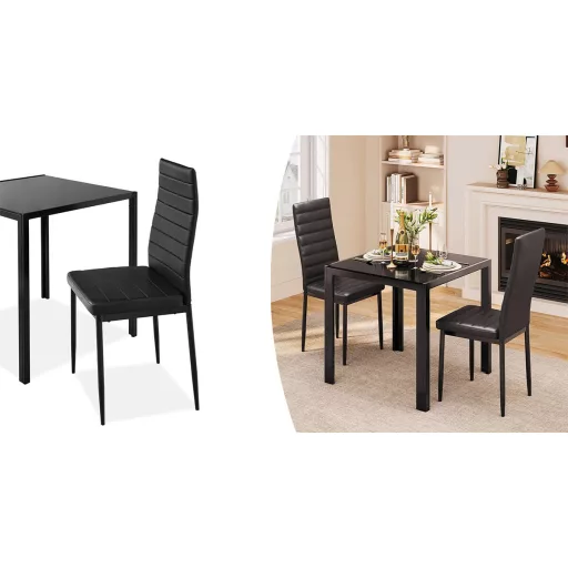 Jídelní souprava pro 2 osoby se skleněným stolem