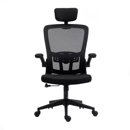Ergonomická kancelářská židle s bederní opěrkou a opěrkou hlavy, černá 