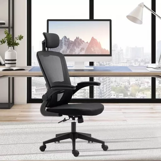Ergonomická kancelářská židle s bederní opěrkou a opěrkou hlavy, černá 