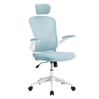   Ergonomická kancelářská židle s bederní opěrkou a opěrkou hlavy, světle modrá