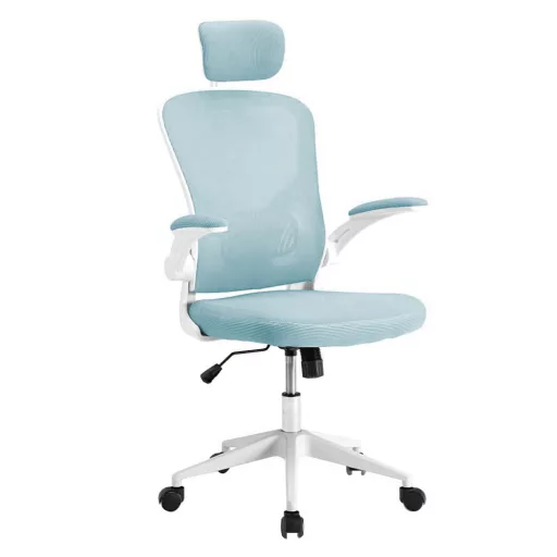 Ergonomická kancelářská židle s bederní opěrkou a opěrkou hlavy, světle modrá
