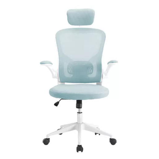 Ergonomická kancelářská židle s bederní opěrkou a opěrkou hlavy, světle modrá
