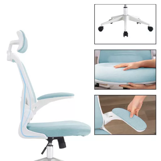 Ergonomická kancelářská židle s bederní opěrkou a opěrkou hlavy, světle modrá