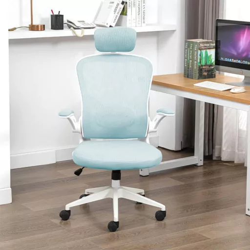 Ergonomická kancelářská židle s bederní opěrkou a opěrkou hlavy, světle modrá