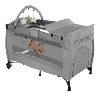   Cestovní postýlka s přebalovací podložkou a hračkovým obloukem, šedá