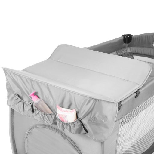 Cestovní postýlka s přebalovací podložkou a hračkovým obloukem, šedá