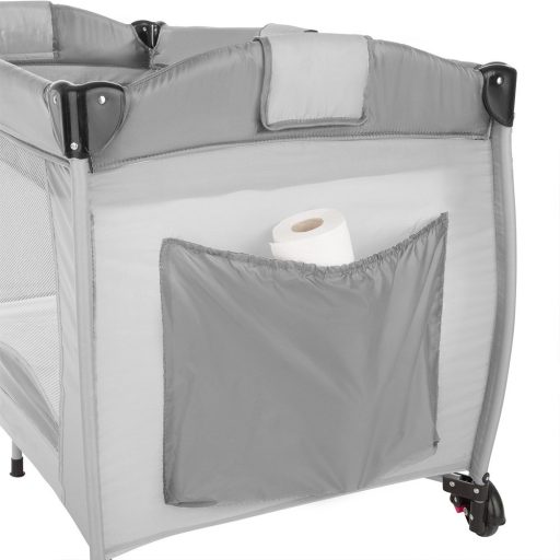 Cestovní postýlka s přebalovací podložkou a hračkovým obloukem, šedá