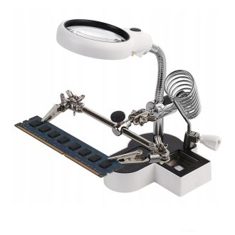 Třetí ruka s LED lupou, svorkami a držákem na páječku