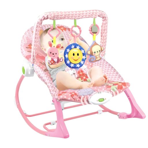 Vibrační a hudební lehátko pro miminka, růžová