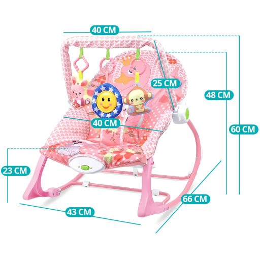 Vibrační a hudební lehátko pro miminka, růžová