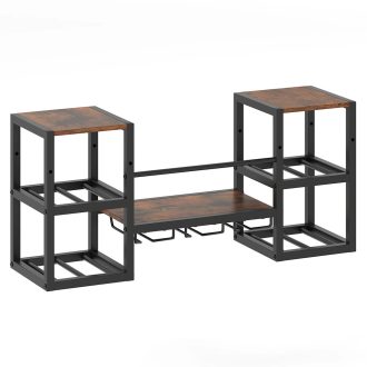 Kovový stojan na víno na zeď s držákem na sklenice