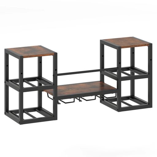 Kovový stojan na víno na zeď s držákem na sklenice