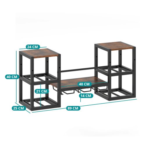 Kovový stojan na víno na zeď s držákem na sklenice