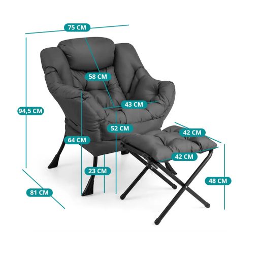 Relaxační křeslo s podnožkou, tmavě šedé