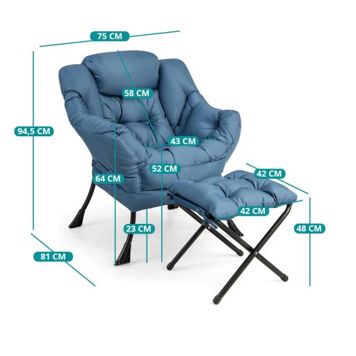 Relaxační křeslo s podnožkou, modré
