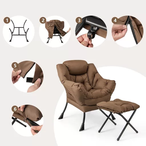 Relaxační křeslo s podnožkou, hnědé