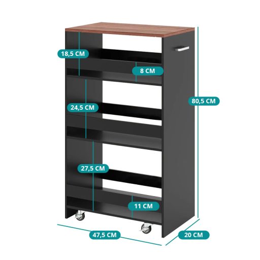 4patrový servírovací vozík, černý