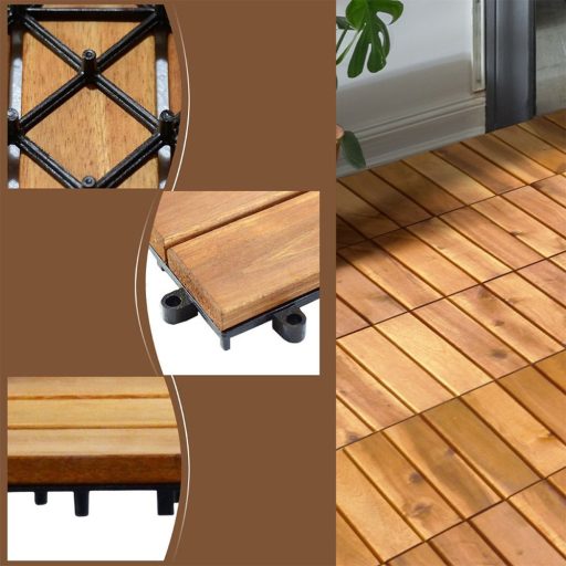 Podlahové dlaždice z akáciového dřeva, 27 ks, pruhované