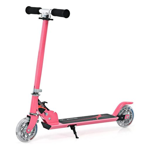 Skládací hliníková koloběžka s LED kolečky růžová