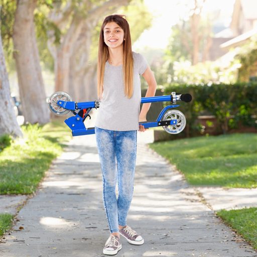 Skládací hliníková koloběžka s LED kolečky modrá