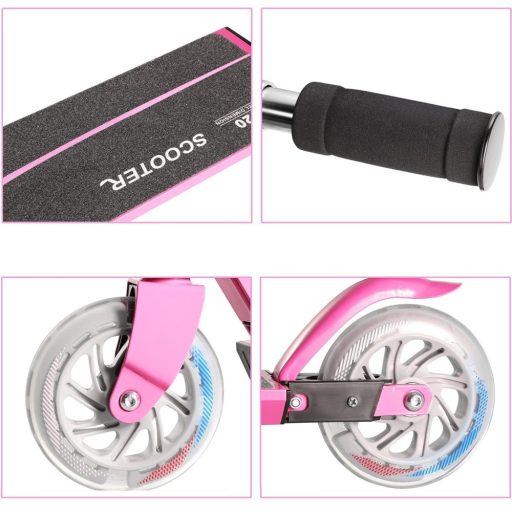 Skládací hliníková koloběžka s LED kolečky růžová