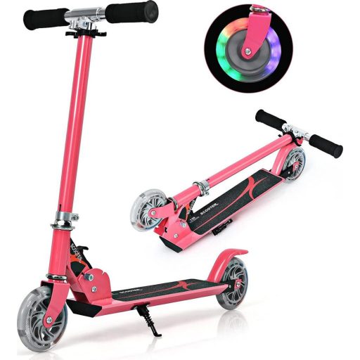 Skládací hliníková koloběžka s LED kolečky růžová