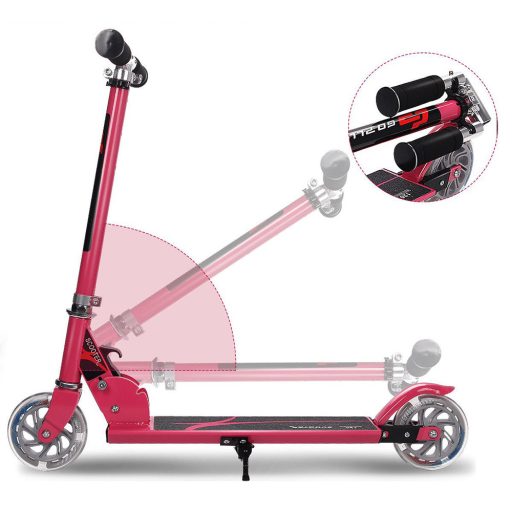 Skládací hliníková koloběžka s LED kolečky růžová