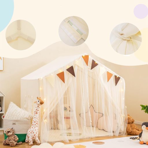 Dětský stan s hvězdnými světly, béžový