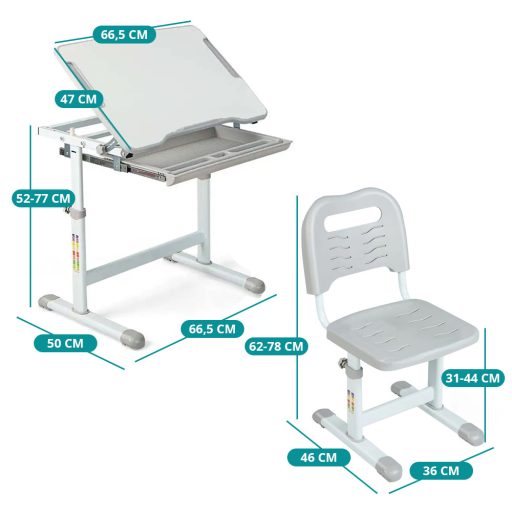 Dětský psací stůl se židlí s nastavitelnou výškou