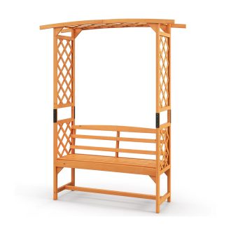 Borovicová růžová pergola s lavicí