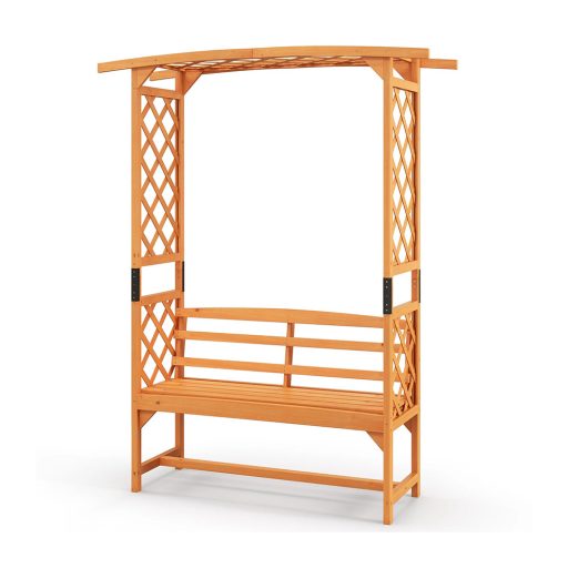 Borovicová růžová pergola s lavicí