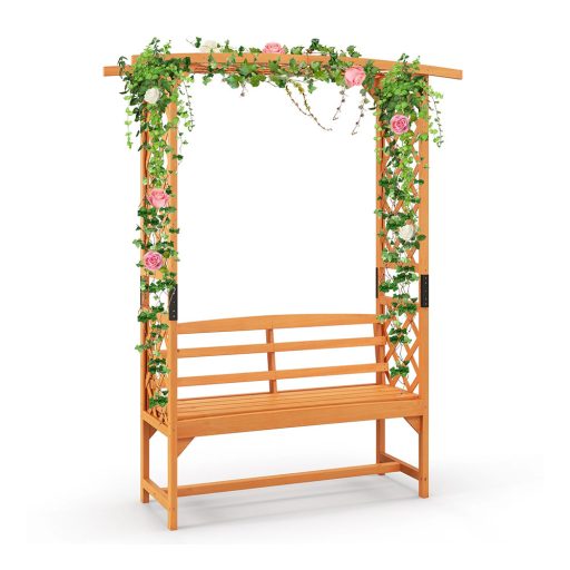 Borovicová růžová pergola s lavicí