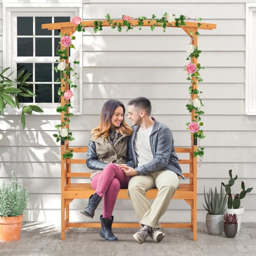 Borovicová růžová pergola s lavicí