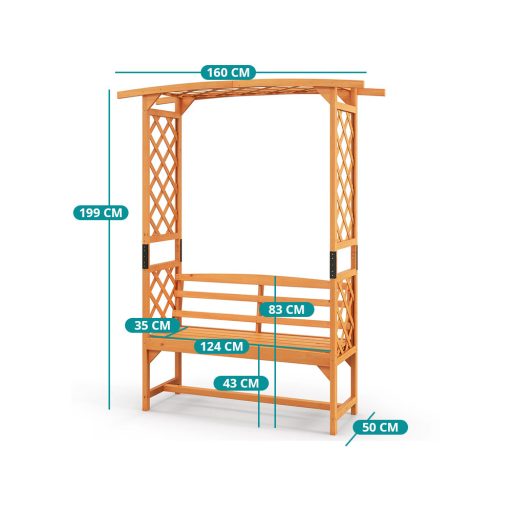 Borovicová růžová pergola s lavicí